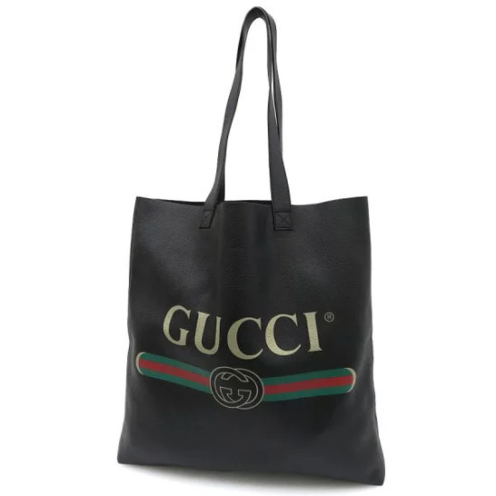 Gucci Print Leather Tote Bag black logo web